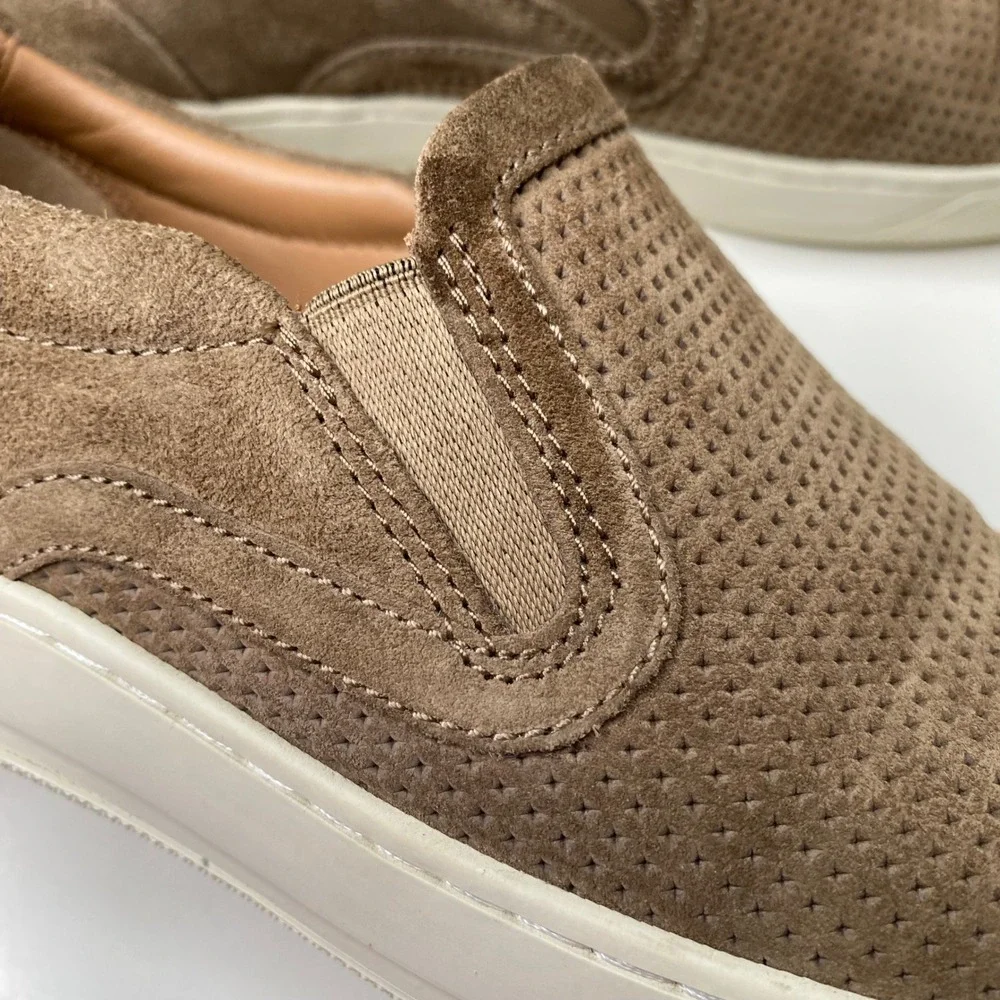 Vince Mens Ace Suede Perforated‎ Slip On Sneakers Tan Size 8 US/41 EU